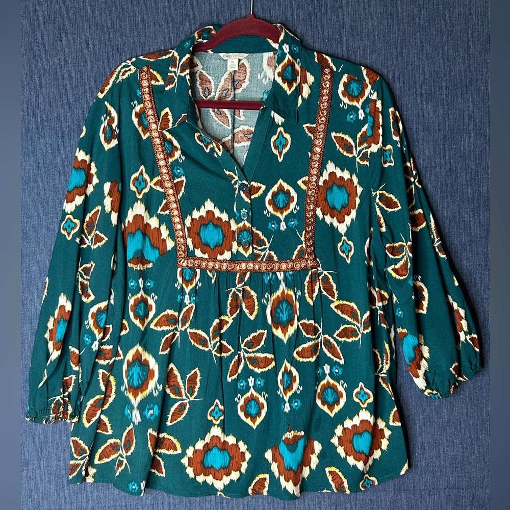 Cato Teal and Brown Boho Printed Tunic